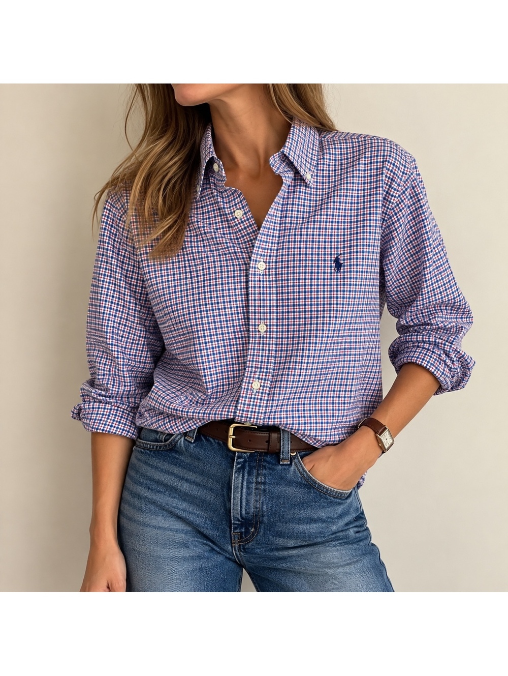 Polo Ralph Lauren Check Plaid Button Down Shirt Blue Red Non Iron Mens S